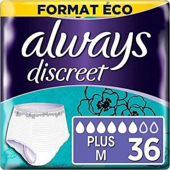 Culottes Incontinence Always Discreet, 36, Taille M, Très Absorbantes, Blanc
