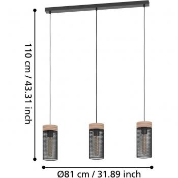 Lampada a sospensione Klinsdale, 3 luci, nero/marrone, stile industriale in legno e metallo