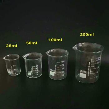Laboratory Borosilicate Glass Beaker Set (4pcs, 25ml/50ml/100ml/200ml)