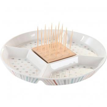 Plateau à amuse-bouches en bambou et grès