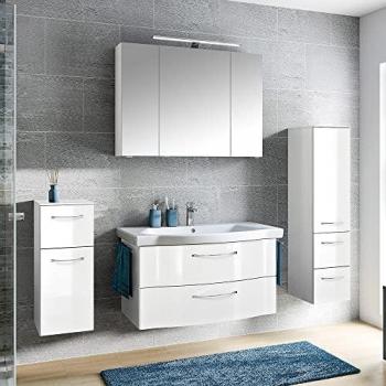 LOMADOX Badmöbel-Set mit 97cm Waschtisch in Hochglanz Weiß, Modell SOLINGEN-66