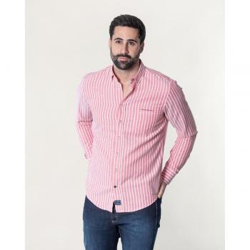 Spagnolo Camisa de Hombre Oxford Rayas con Bolsillo en Coral