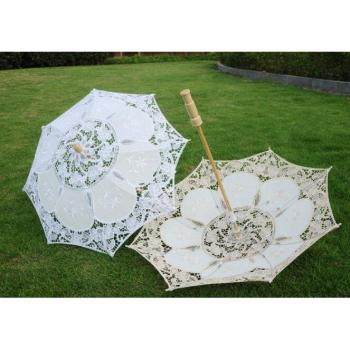 White Lace Umbrella with Wooden Handle
