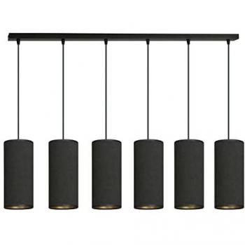 Lampadario Bente 6 Luci in Acciaio Nero e Paralumi Nero e Oro