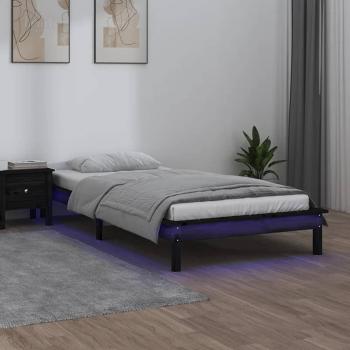 VidaXL Single LED Bed Frame Black 90x190 cm with Solid Wood