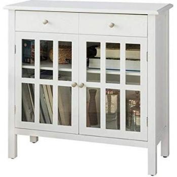 Meuble de Rangement 2 Tiroirs 2 Portes Blanc