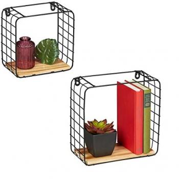 Mensole da Parete, Set di 2, Cubi in MDF e Metallo, Design Industriale, Nero/Marrone Chiaro