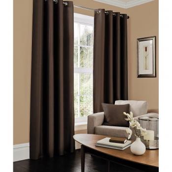 Chocolate Faux Silk Slubbed Eyelet Ready-made Curtain Pair 90x90in