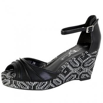 The Divine Factory Femme Sandales compensées TDF2910 Noir
