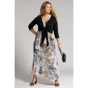 Giacca Bolero Donna Taglia 60/62, Nero, Maniche a 3/4, Orlo da Annodare, Cotone/Fibre Sintetiche