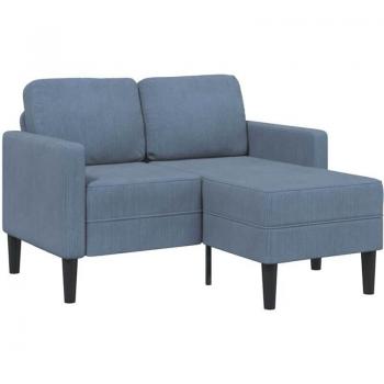 Sofa L‑Shaped 2 posti blu 125 cm lino con sdraio
