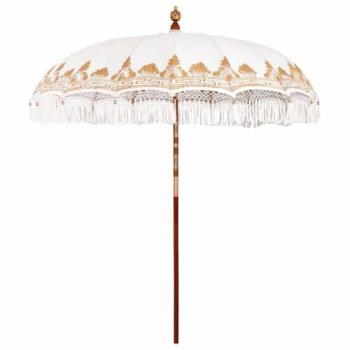 Parasol extérieur crème, 210‑220 cm, 260 cm de diamètre, coton et cadre en bois massif