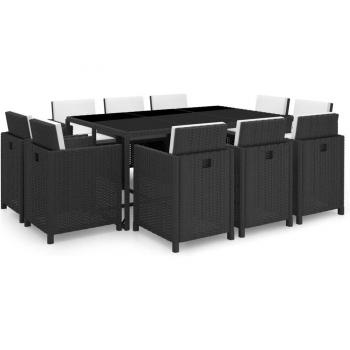 Comedor Exterior 11 Piezas y Accesorios de Ratán Negro