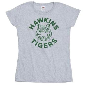 Women's Hawkins Tigers Grey T‑Shirt – 100% Cotton, Size M, Netflix S.T