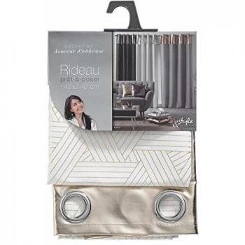 Rideau à oeillets 140 × 240 cm en polyester imp. métallisé avec top PU Luxury, couleur Blanc/Or