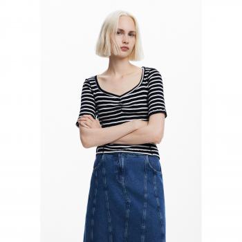 Manga Corta Desigual para Mujer, Escote Fruncido