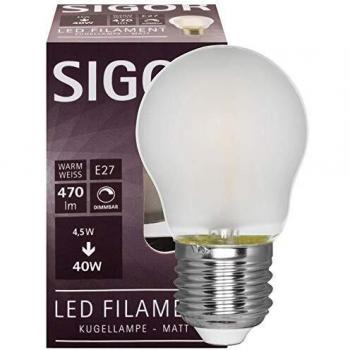 SIGOR Filament-LED-Lampe Warm Radiance, Tropfen-Form, matt, E27/230V/4W, 470 lm