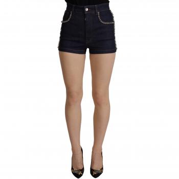 Dolce & Gabbana Blue Denim Stretch Crystal Hot Pants Shorts