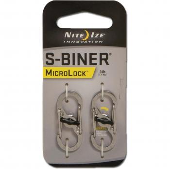 Mousqueton S‑Biner MicroLock en acier lot de 2 – argent