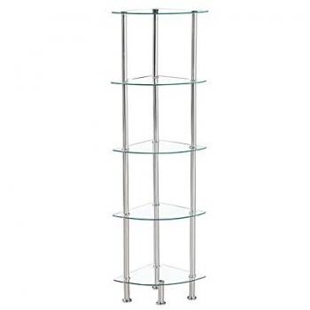 Chrome‑Capped Corner Tempered Glass Tier Storage, Clear Finish