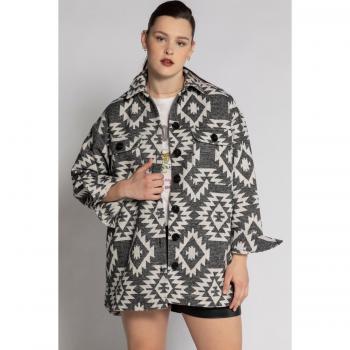 Giacca a camicia oversize, Donna, Beige, Taglia 56/58, Poliestere/Lana