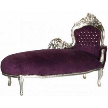 Casa Padrino Barock „Glitzer-König“ Chaiselongue – Lila & Silber mit Bling-Bling