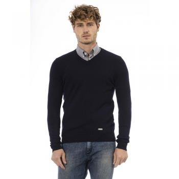 Baldinini V-neck Long Sleeve Sweater Male Blue Size L