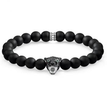 Pulsera de ónix negro y plata para hombre Black Cat