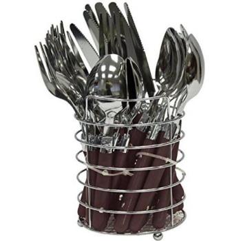 Color‑Coated 24‑Piece Cutlery Set, Stainless Steel & Brown Case