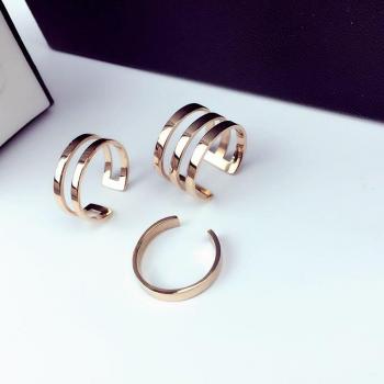 YUN RUO 316L Stainless Steel Rose Gold Ring Set for Girls