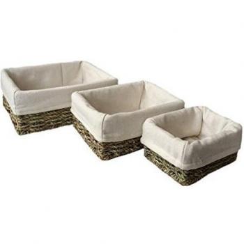 Cotton‑Lined Seagrass Tray Collection (3) – Red