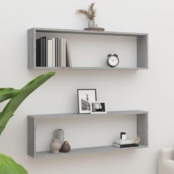 VidaXL 2 Grey Sonoma Wall Cube Shelves 100x15x30 cm Engineered Wood