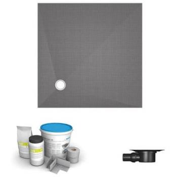 Bandeja de ducha a baldosas 150 x 150 Wedi Fundo Primo Square con extensión de flujo y kit de impermeabilización