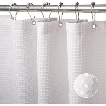 Rideau douche gaufre sans moisissure, blanc, ourlet lesté, crochet plastique – 200 × 240 cm