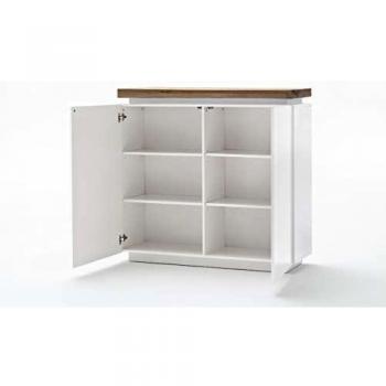 Buffet Blanc Mat avec Détails en Chêne Noueux