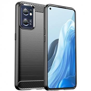 Funda de Silicona Negra para Oppo Find X5 Lite con Diseño de Fibra de Carbono y Carga Inalámbrica