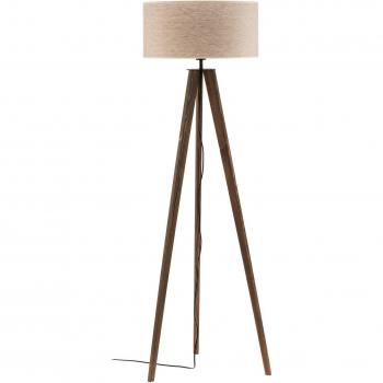 Maira Floor Lamp, Tripod Design, Walnut and Beige