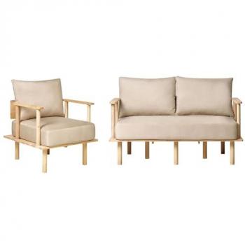 Conjunto de Sala Asker 2 Plazas, Acabado Madera, Tela Beige