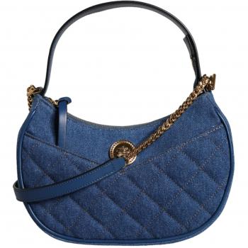 Versace Women's Blue Denim Leather Shoulder Bag with Crossbody Strap