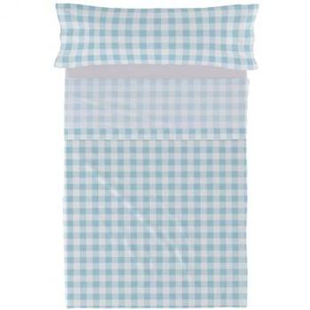 Juego de Sábanas Cuadros Vichy Azul para Cama de 105 cm, 180 x 270 cm, 2 Piezas, 100% Algodón