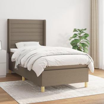 Lit box spring avec matelas taupe 100x200 cm en tissu