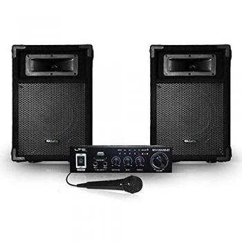 Pack enceintes passives 8/20cm 2x180W 2 voies + Ampli Karaoké HiFi 100W USB/BT + Microphone inclus