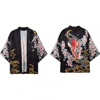 Manteau Kimono Masculin Imprimé Poisson Japonais