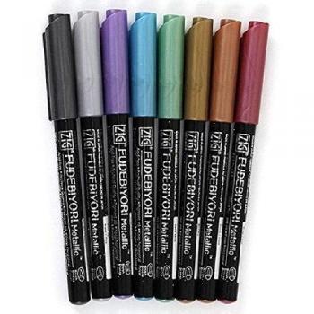 Zig Fudebiyori metallic kunstpennen set van 8