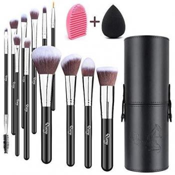 Qivange Makeup Brush Set with Blending Sponge and Cleaner