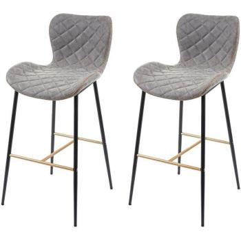 Tresenbar 2‑Stück Barhocker – Goldfarbige Streben, grau (HHG‑956)