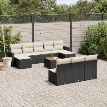 Black PE Rattan Patio Sofa Ensemble – 11 Parts + Cushions