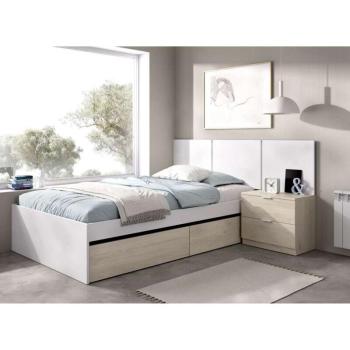 Cama y Mesilla Tito‑3 (90 cm) con Cajones – Estilo Juvenil Natural/Blanco