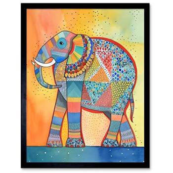Artery8 Elephant Folk Art Frame in Black 12x16