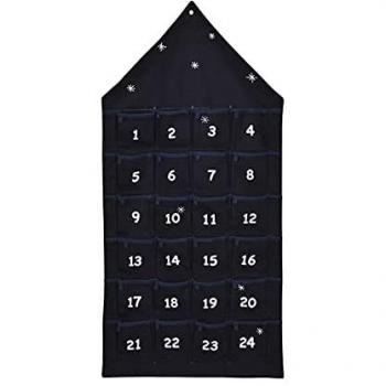 Deko Adventskalender Haus in schwarz aus Leinen